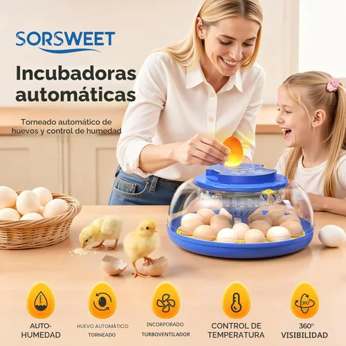 Miniatura 2 de 18 incubadoras de huevos para incubar huevos, vista de 360° con volteo automático de huevos y control de humedad, ovoscopio integrado para incubar
