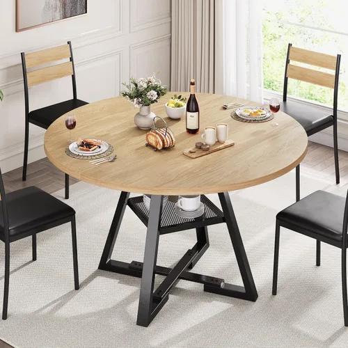 Miniatura 11 de Jocoevol Mesa de comedor redonda para 4, mesa de pedestal circular de cocina, comedor, mesa de pedestal, muebles de cocina y comedor de madera que