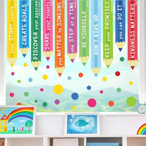 Miniatura 9 de Colorida calcomanía de pared inspiradora, citas motivacionales, calcomanías de pared con texto positivo para aula, diseño de lunares extraíbles
