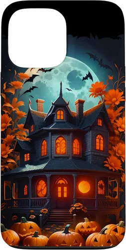 Miniatura 22 de Funda para iPhone 11 Pro Max Halloween espeluznante casa embrujada murciélagos y calabazas talladas