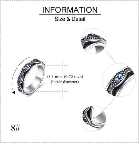 Miniatura 3 de YAFEINI Anillo giratorio de plata de ley con elefante, mal de ojo, abeja, cruz, cráneo, montaña, luna triple, conejo, anillo giratorio