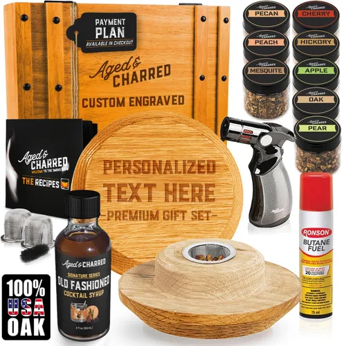 Kit de Ahumador de Cóctel de Whisky Personalizado con Soplete y Astillas de Madera - Juego Premium, Ahumador de Roble de EE.UU. - Kit de Cóctel Old