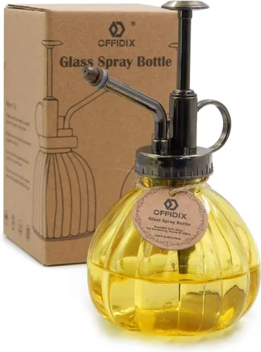 Miniatura 12 de OFFIDIX Botella rociadora de vidrio transparente, 6.3 pulgadas de alto, estilo vintage con bomba superior de plástico de bronce, regadera de vidrio