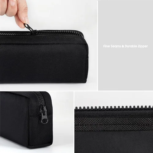Miniatura 4 de Estuche para lápices de gran capacidad, bolsa de color puro para bolígrafos con cremallera, bolsa de almacenamiento estacionaria para oficiales Negro
