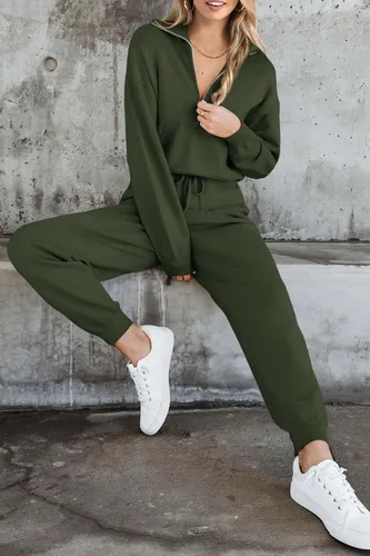 Miniatura 66 de PRETTYGARDEN Conjunto de suéter de 2 piezas para mujer, sudadera con cremallera, pantalones deportivos, ropa casual