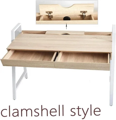 Miniatura 4 de Escritorio de madera para computadora con cajones para espacios pequeños, escritorio para el hogar, apartamento, oficina (beige)