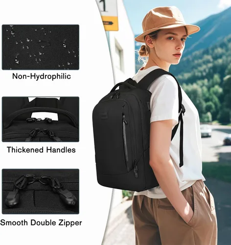 Miniatura 3 de Goloni Mochila ligera e informal para laptop, bolsa de viaje clásica de mano, con puerto de carga USB para hombres y mujeres, Negro oscuro