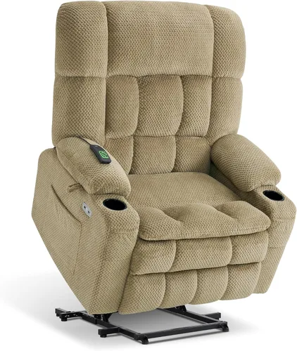 Miniatura 32 de MCombo 7893 - Silla reclinable pequeña de doble motor para ancianos pequeños, silla elevadora de gravedad cero con calor y masaje, posición Beige