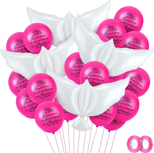 Miniatura 16 de Skylety 36 globos conmemorativos con 4 globos de paloma de la paz para liberar en recuerdo del cielo, decoraciones de helio para funerales, Negro