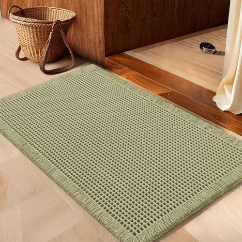 Miniatura 64 de IM HOME Tapete de baño de punto gofre, color caqui, de 24 x 17 pulgadas, tejido bohemio, moderno, absorbente, antideslizante, suave, lavable