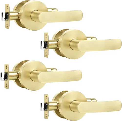 Miniatura 11 de Leydebong Paquete de 10 manijas de puerta de entrada de color dorado claro (con llave similar), perillas de puerta interior resistentes, cerraduras