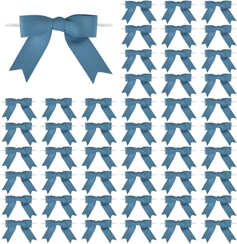 Miniatura 16 de Meseey 50 lazos de grogrén de 3 pulgadas, color gris plateado, preatados, para bolsas de golosinas, cesta de envoltura de regalo, boda, baby shower