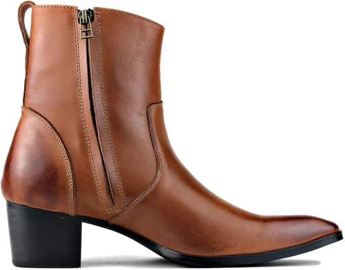 Miniatura 3 de COWSDELLA Botas de vestir para hombre, tacón casual, estilo chukka con cremallera, color negro, JY002