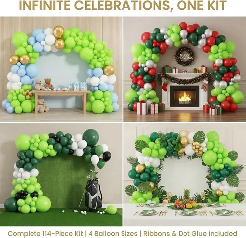 Miniatura 4 de 114 globos de color verde lima, globos de látex verde claro de 18/12/10/5 pulgadas para decoración de fiesta de dinosaurio, baby shower, selva
