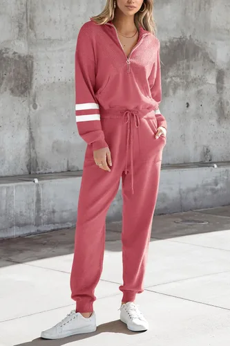 Miniatura 63 de PRETTYGARDEN Conjunto de suéter de 2 piezas para mujer, sudadera con cremallera, pantalones deportivos, ropa casual