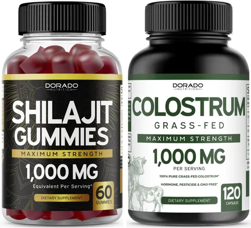 DORADO NUTRITION Gomitas Shilajit para hombres y mujeres (60 gomitas) y suplemento de calostro de 1000 mg por porción