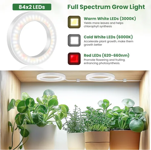 Miniatura 4 de Kullsinss Luces de cultivo de techo de 6 pulgadas para plantas de interior, 168 LED de espectro completo, lámpara de cultivo de plantas Halo debajo