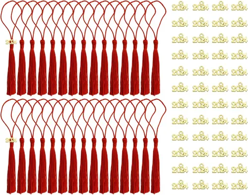 Miniatura 7 de Tupalizy 30 mini borlas sedosas hechas a mano con 60 dijes del año 2024 para graduación, llavero, aretes, joyería, regalos de boda, recuerdos