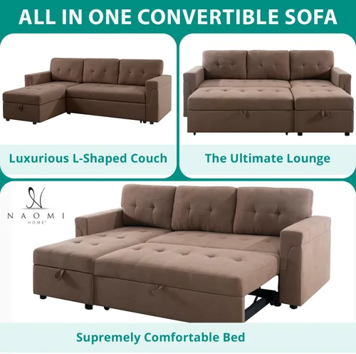 Miniatura 9 de Naomi Home Transforma Cualquier Espacio: Sofá Seccional Reclinable con Sofá Cama Convertible y Chaise Acogedora. Encuentra Comodidad Tranquila