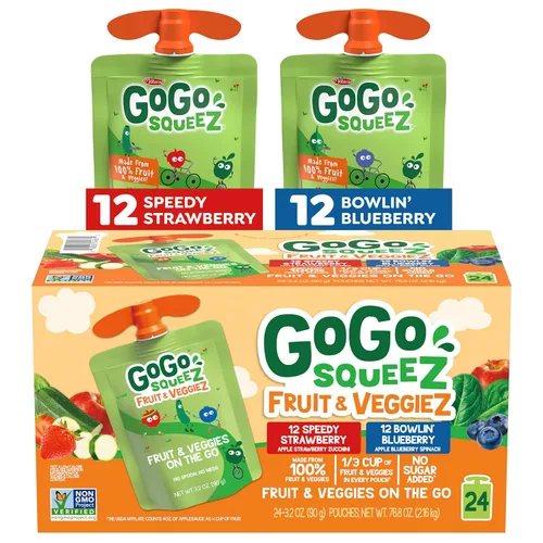 Miniatura 11 de GoGo squeeZ Fruit & veggieZ Paquete variado de puré de manzana y verduras, Pedal Peach y Boulder Berry, 3.2 onzas (paquete de 20), aperitivos sin