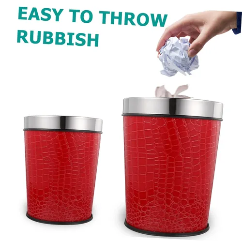 Miniatura 3 de Bote de basura de plástico rojo con cuero, 1.0 litros, para oficina y hogar