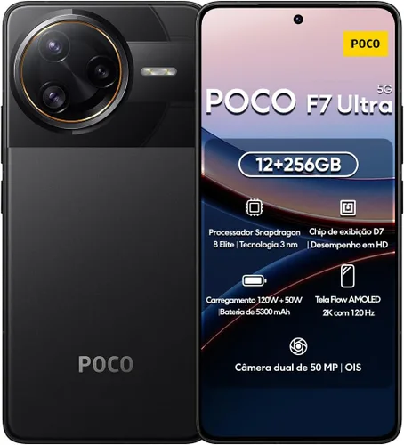 XIAOMI Poco F7 Ultra 5G (para Tmobile Mint Tello & Global) (256 GB + 12 GB) Ai 2K 6.67" Amoled 50MP Triple Cam NFC Dual sim Desbloqueado Modelo Negro