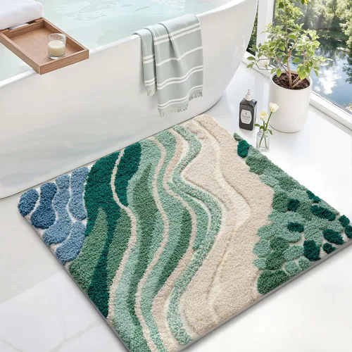 Miniatura 40 de LUMI Alfombra cuadrada de baño de playa, antideslizante, de secado rápido, ultra suave, lavable, absorbente, alfombra de baño con tema mar oceánico