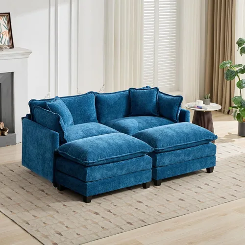Miniatura 66 de Sofá modular negro de 111.5 pulgadas, sofás seccionales grandes de 3 plazas para sala de estar, sofá nube de tela de felpilla de gran