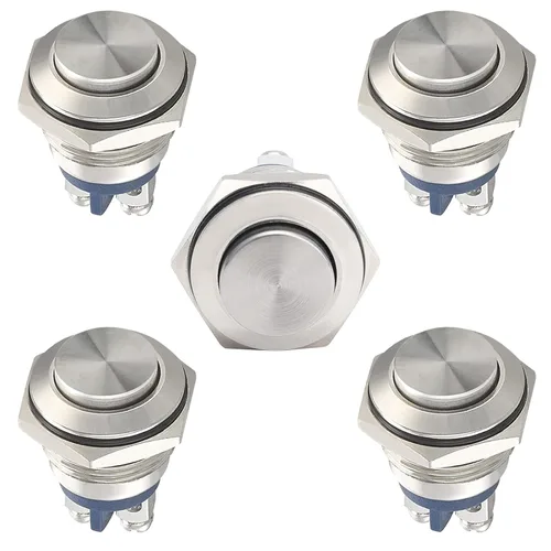 Miniatura 8 de STARELO 5pcs 0.472 in interruptor de botón momentáneo carcasa negra con pre-cableado, IP65 impermeable interruptor de botón, aleación de aluminio 1