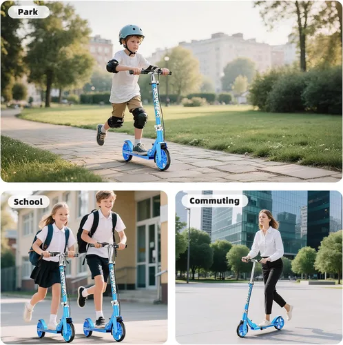 Miniatura 6 de Patinetes para niños de 8 a 12 años, adolescentes y adultos, ligeros, plegables, ruedas grandes de 8 pulgadas, freno de mano y campana, 4 niveles