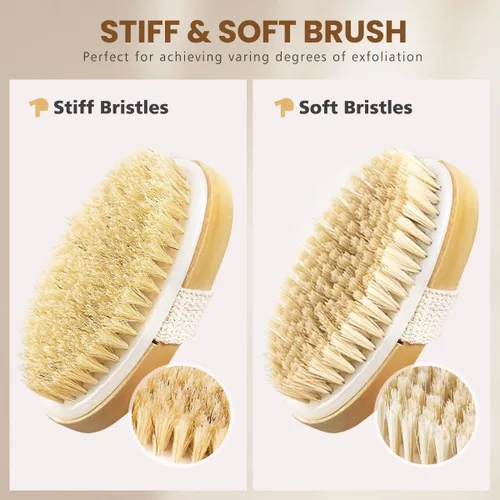 Miniatura 4 de POPCHOSE Cepillo de cepillado en seco para el cuerpo, cepillo exfoliante de cerdas naturales para la piel seca, cepillo corporal para una piel