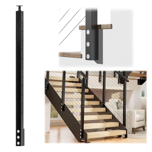 Miniatura 10 de Muzata Kit de barandilla de cable modular negro de 5 a 10 pies de 42 pulgadas, kit de poste de 2 niveles de 42 pulgadas, sistema completo