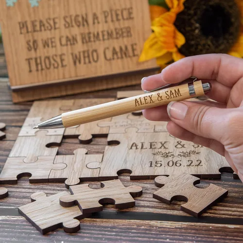 Miniatura 3 de Libro de invitados de boda, rompecabezas alternativo, libro de visitas personalizado, piezas de madera grabadas con láser para fiesta, compromiso