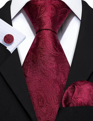 Miniatura 5 de Barry.Wang - Juego de corbata de seda para hombre, diseño de cachemira, pañuelo y gemelos de bolsillo