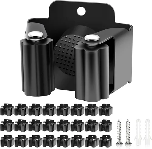 Verdenu Paquete de 25 soportes de pared para escoba, soporte de pared para trapeador y escoba, soporte de fregona de acero inoxidable Command con