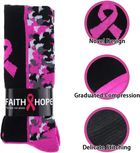 Miniatura 5 de Juego de calcetines de concientización sobre el cáncer de mama con accesorios de cinta rosa, calcetines de fútbol con cinta rosa de camuflaje grueso