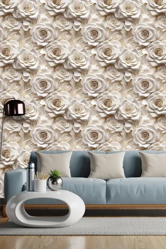 Miniatura 16 de Papel tapiz floral 3D para despegar y pegar, efecto visual 3D, 17.7"x78.7" pulgadas, autoadhesivo, extraíble, flor marrón amarillento, papel tapiz