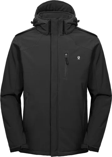 Little Donkey Andy - Chaqueta de invierno para hombre, forro de sherpa cálido, softshell, cortavientos, para montaña, esquí, nieve, con capucha Negro