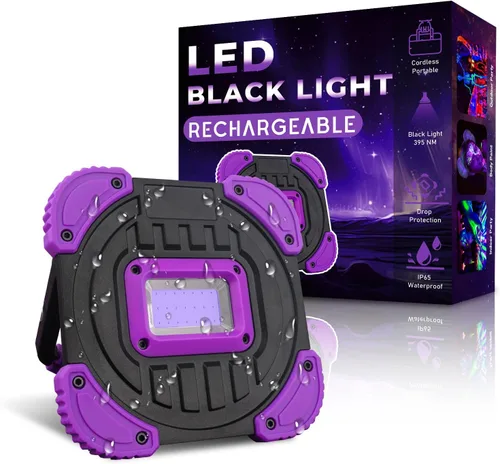 Luz LED negra recargable, inalámbrica de 395 nm, luces negras alimentadas por batería, pintura corporal, pesca, fiesta de Halloween, fiesta de neón,