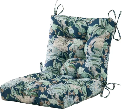 Miniatura 30 de BLISSWALK Cojines para sillas de exterior, 40 x 20 x 4 pulgadas, cojín de mimbre grueso con respaldo bajo y lazos para muebles de patio, floral