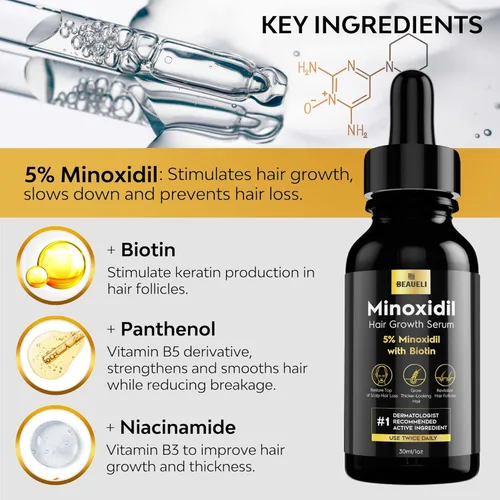 Miniatura 5 de Beaueli Kit de crecimiento de barba de Minoxidil para hombres y mujeres, tratamientos para la pérdida de cabello y el crecimiento del cabello