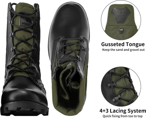 Miniatura 51 de Botas militares de WIDEWAY para hombres, botas de combate de jungla tácticas de cuero resistente al deslizamiento, negras, para hombres, todo