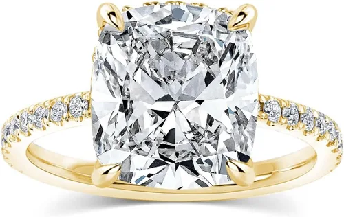 Miniatura 37 de Anillo de compromiso de corte cojín de 4 quilates para mujer, piedra blanca/amarilla grado 5A, circonita cúbica S925, plata, amarillo/blanco/oro rosa