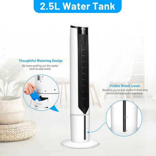 Miniatura 7 de COSTWAY Enfriador de aire evaporativo portátil para habitación, enfriador de 41 pulgadas con control remoto, enfriador oscilante de 70° con 4