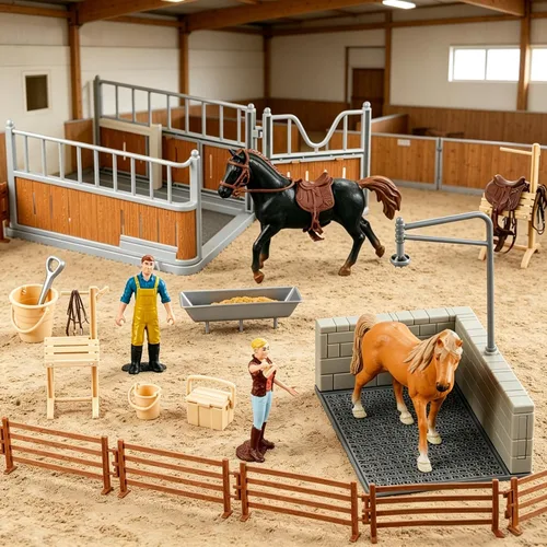 Miniatura 4 de Peagrav - Juego de establo para caballos con jinete, área de lavado, valla y figuras de animales, regalos para niñas y niños de 3 a 8 años