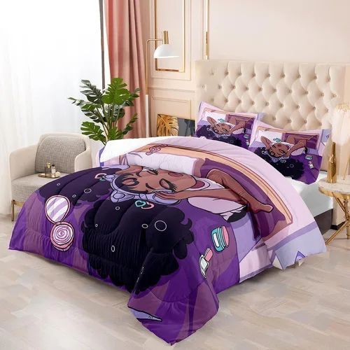 Miniatura 3 de Juego de edredón de niña negra afroamericana, tamaño individual, edredón mágico para niñas negras para decoración de dormitorio Kawaii, juego