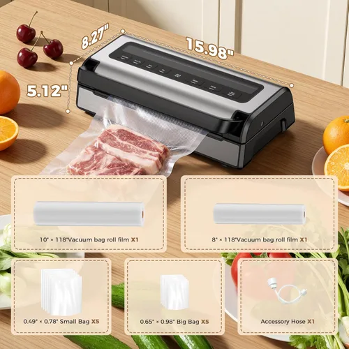 Miniatura 6 de Máquina automática selladora al vacío de alimentos Sellador al vacío de cocina de 180 W para sellado seco, húmedo y de recipiente Base