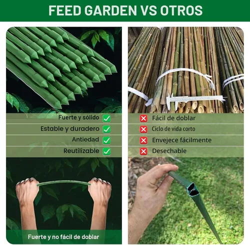 Miniatura 5 de FEED GARDEN Juego de 25 estacas de jardín de 48 pulgadas y 4 pies, soporte resistente de palos de metal para plantas, estacas recubiertas