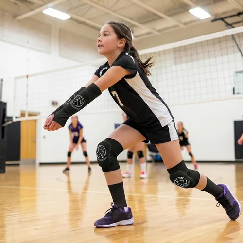 Miniatura 7 de Equipo de voleibol para jóvenes - Rodilleras, mangas para brazos, calcetines y bolsa con cordón para jóvenes, adolescentes y niñas en entrenamiento