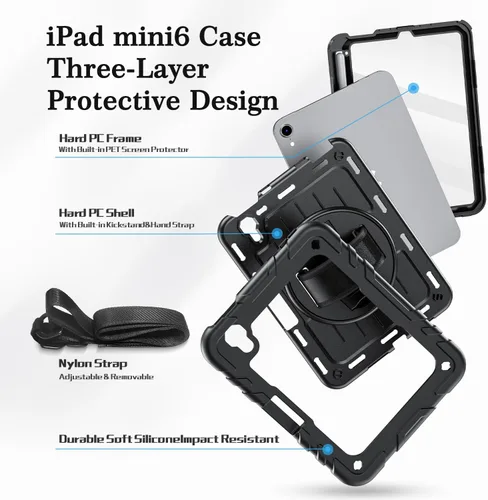 Miniatura 5 de Funda para iPad mini 7 A17 Pro/iPad mini 6 de 8.3 pulgadas, funda para iPad mini de 7ª/6ª generación (2024/2021) con soporte para lápiz/soporte